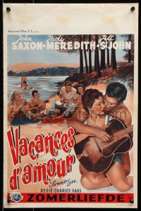 7w429 SUMMER LOVE Belgian 1958 very young John Saxon plays guitar with pretty girl on beach!