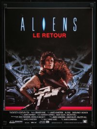 7w453 ALIENS French 21x15 1986 James Cameron, close up of Sigourney Weaver carrying Carrie Henn!