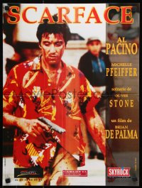 7w533 SCARFACE French 16x21 R1980s bloody Al Pacino as Tony Montana w/gun!