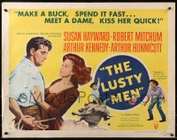 7w203 LUSTY MEN style A 1/2sh 1952 Robert Mitchum with sexy Susan Hayward & riding bull!