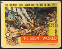 7w278 SILENT WORLD style B 1/2sh 1956 Jacques Cousteau, Louis Malle, art of scuba divers on reef!
