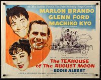 7w308 TEAHOUSE OF THE AUGUST MOON style B 1/2sh 1956 Asian Marlon Brando, Glenn Ford & Machiko Kyo!