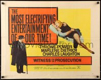 7w346 WITNESS FOR THE PROSECUTION style A 1/2sh 1958 Billy Wilder, Tyrone Power, Dietrich, Laughton!