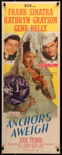 7w664 ANCHORS AWEIGH insert 1945 art of sailors Frank Sinatra & Gene Kelly with Kathryn Grayson!