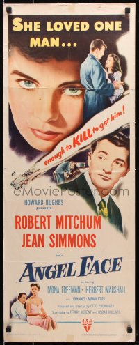 7w665 ANGEL FACE insert 1953 Robert Mitchum, pretty heiress Jean Simmons, Otto Preminger, Hughes