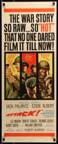 7w670 ATTACK insert 1956 Robert Aldrich, art of WWII soldiers Jack Palance & Eddie Albert!