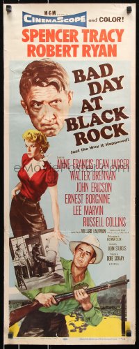 7w673 BAD DAY AT BLACK ROCK insert 1955 Spencer Tracy, Anne Francis, John Sturges classic!