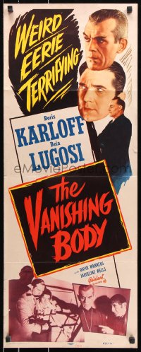 7w691 BLACK CAT insert R1953 Boris Karloff, Bela Lugosi, The Vanishing Body, weird & terrifying!