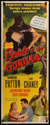 7w703 BRIDE OF THE GORILLA insert 1951 Barbara Payton & wild huge ape, primitive passions, rare!