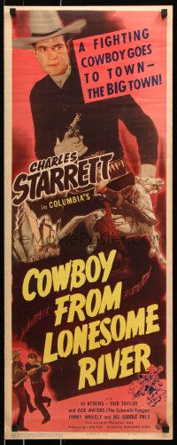 7w717 COWBOY FROM LONESOME RIVER insert 1944 fighting cowboy Charles Starrett goes to town!