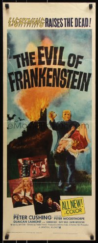 7w746 EVIL OF FRANKENSTEIN insert 1964 Peter Cushing, Hammer, he's back and no one can stop him!