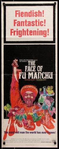 7w749 FACE OF FU MANCHU insert 1965 art of villain Christopher Lee by Mitchell Hooks, Sax Rohmer!