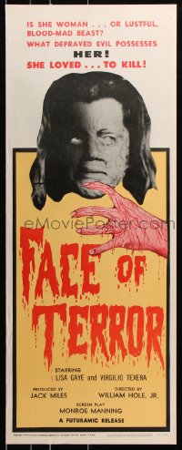 7w750 FACE OF TERROR insert 1964 is she woman, or inhuman, blood-mad beast!