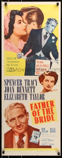 7w753 FATHER OF THE BRIDE insert R1962 art of Liz Taylor in wedding gown & broke Spencer Tracy!