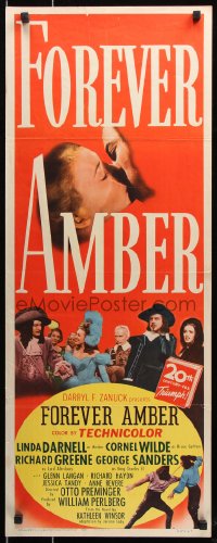 7w761 FOREVER AMBER insert 1947 sexy Linda Darnell, Cornel Wilde, directed by Otto Preminger!