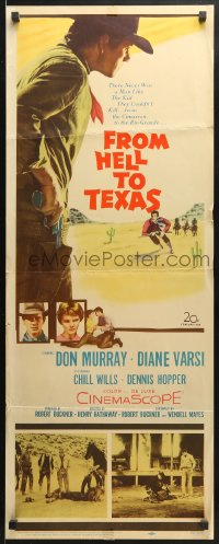7w764 FROM HELL TO TEXAS insert 1958 cool full-length art of Don Murray drawing his gun!
