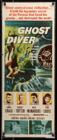 7w768 GHOST DIVER laminated insert 1957 scuba divers chasing skin-diving Audrey Totter with knife!