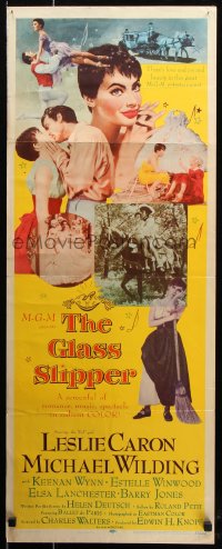 7w772 GLASS SLIPPER insert 1955 close up art of pretty Leslie Caron by Jon Whitcomb
