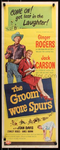 7w781 GROOM WORE SPURS insert 1951 lady lawyer Ginger Rogers meets Hollywood cowboy Jack Carson!