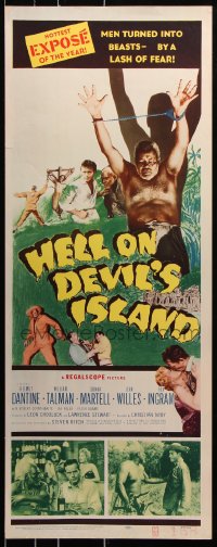 7w790 HELL ON DEVIL'S ISLAND insert 1957 Rex Ingram, men turned into beasts by a lash of fear!
