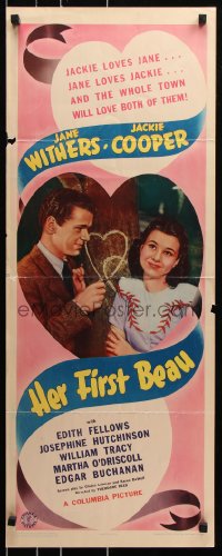 7w791 HER FIRST BEAU insert 1941 Jane Withers, Jackie Cooper, love at the not so awkward age!