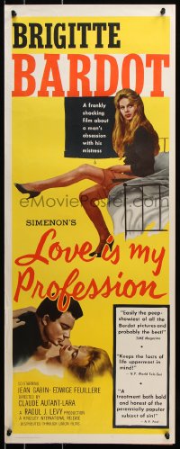 7w837 LOVE IS MY PROFESSION insert 1959 Georges Simoneon's En Cas de Malheur, sexy Brigitte Bardot!