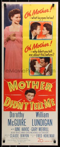 7w857 MOTHER DIDN'T TELL ME insert 1950 Dorothy McGuire, William Lundigan, what big eyes he has!