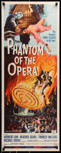 7w894 PHANTOM OF THE OPERA insert 1962 Hammer horror, Herbert Lom, art by Reynold Brown!