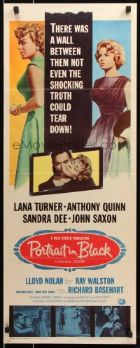 7w899 PORTRAIT IN BLACK insert 1960 Lana Turner, Anthony Quinn, Sandra Dee, love has an evil side!