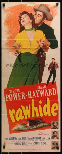 7w907 RAWHIDE insert 1951 Tyrone Power & pretty Susan Hayward in western action!