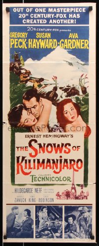 7w935 SNOWS OF KILIMANJARO insert 1952 art of Gregory Peck, Susan Hayward & Ava Gardner in Africa!