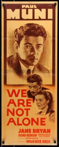 7w982 WE ARE NOT ALONE insert 1939 close-up of Paul Muni, Bryan, from the novel by James Hilton!