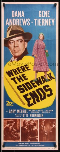7w987 WHERE THE SIDEWALK ENDS insert 1950 Dana Andrews, sexy Gene Tierney, Otto Preminger noir!