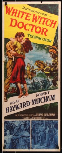 7w988 WHITE WITCH DOCTOR insert 1953 art of Susan Hayward & Robert Mitchum in African jungle!