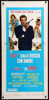 7w581 FROM RUSSIA WITH LOVE Italian locandina R1980s art of Sean Connery as James Bond 007 with gun!