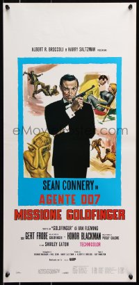 7w587 GOLDFINGER Italian locandina R1980s art of Sean Connery as James Bond + golden Shirley Eaton