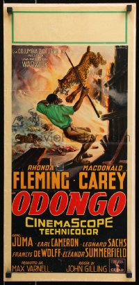 7w615 ODONGO Italian locandina 1956 Fleming in African adventure, man attacked by tiger by Capitani!