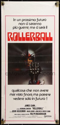 7w629 ROLLERBALL Italian locandina 1975 a future where war does not exist, Bob Peak art!