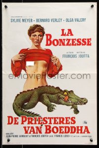 7y337 LA BONZESSE Belgian 1974 Sylvie Matton, bizarre sexy nearly-topless girl & alligator art!