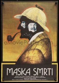 7y115 SHERLOCK HOLMES & THE MASKS OF DEATH Czech 11x16 1984 Peter Cushing, cool Tomanek artwork!