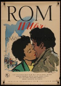 7y259 ROME, 11 O'CLOCK East German 23x32 1953 Roma ore 11, sexy Lea Padovani in romantic kiss!