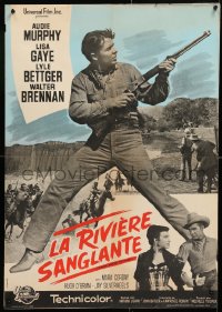 7y815 DRUMS ACROSS THE RIVER French 22x32 R1960s Audie Murphy in an empire of savage hate, cool art!