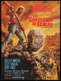 7y871 SCALPHUNTERS French 23x31 1969 Mascii art of Burt Lancaster pushing boulder down hill!