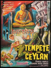 7y872 SCARLET EYE French 23x31 1963 great Belinsky art of Lex Barker & Ann Smyrner in temple!