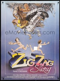7y899 ZIG ZAG STORY French 23x31 1983 cartoon art of naked man & woman by Serre and Yves Prince!