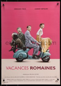 7y958 ROMAN HOLIDAY French 17x23 R2013 Audrey Hepburn & Gregory Peck, Albert riding on Vespa!