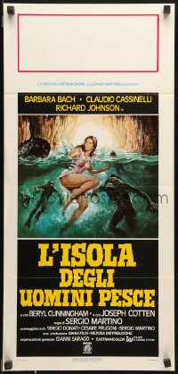 7y728 SOMETHING WAITS IN THE DARK Italian locandina 1980 L'isola degli uomini pesce, sexy girl!