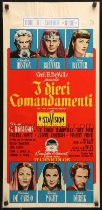 7y736 TEN COMMANDMENTS Italian locandina 1957 Charlton Heston & Yul Brynner, Cecil B. DeMille!