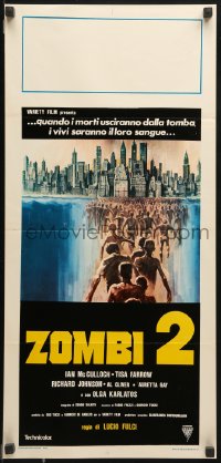 7y753 ZOMBIE Italian locandina 1979 Lucio Fulci, art of zombie horde heading to New York City!