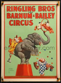 7z021 RINGLING BROS & BARNUM & BAILEY CIRCUS 21x28 circus poster 1944 art of clowns and elephant!